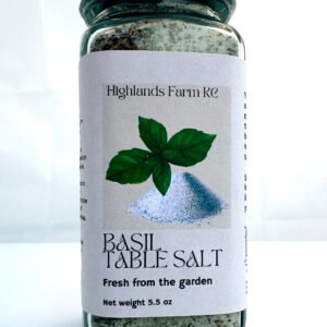 product image of Basil Table Salt glass jar with a label and a silver bottle top