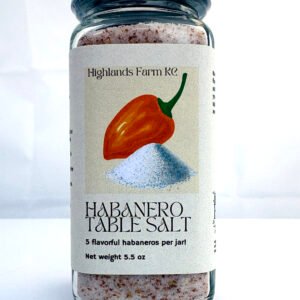 product image of Habanero Table Salt with a square glass jar product label and a silver bottle top