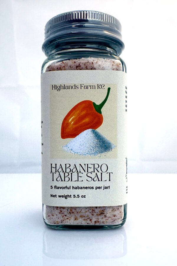 product image of Habanero Table Salt with a square glass jar product label and a silver bottle top