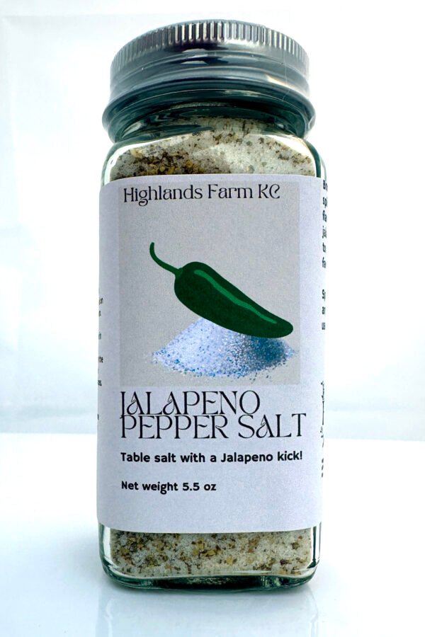 product image of Jalapeño Table Salt with a square glass jar product label and a silver bottle top