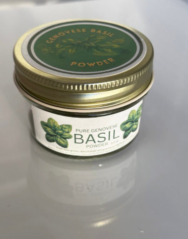 Basil powder, product image, culinary basil, dust, genoese