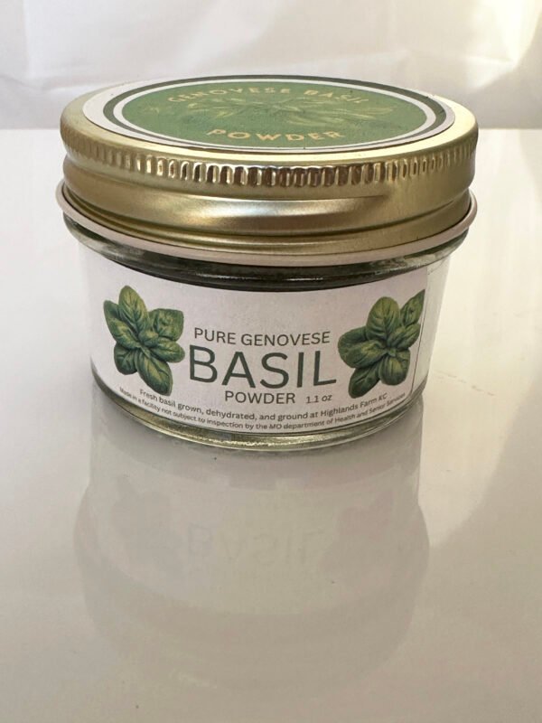 Basil powder, product image, culinary basil, dust, genovese